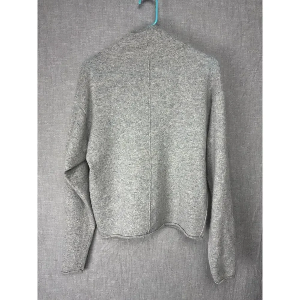 Free People 100% Cashmere Mock Neck Cropped Gray Sweater Relaxed Fit M
